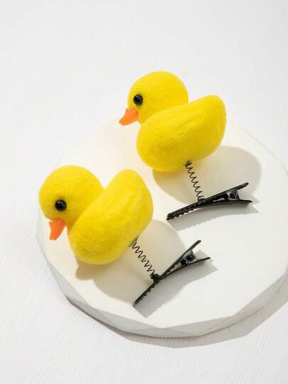 2pcs Cute Soft Plush Little Yellow Duck Hair Clips, Cartoon 3D Hair Accessories Suitable For Students And Women, Claw Clips, Hair Slide, Hair Barrettes, Head Accessories