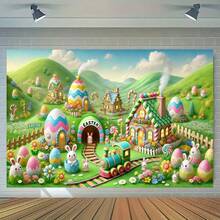 1 Stück Retro-Stil Ostern Fotografie Hintergrund, bunter Holzzaun und Blumen Design, Polyestermaterial, ohne Strom, für allgemeine Zwecke, ohne Federn, geeignet für Geburtstagsfeiern und Fotografie Bereiche. - Verschiedenfarbig - Übersicht 2