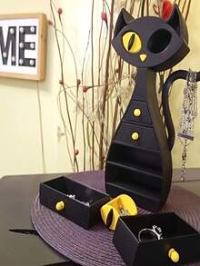 1pc Creative Novelty Black Cat Shaped Jewelry Box, Two Sizes Available, Decorative Storage Box For Earrings, Necklaces, Rings, Bracelets, Anklets, Lip Rings, Unique Artistic Design, Best Gift For Family, Friends, Partners, Colleagues, Ideal For Valentine's Day, Mother's Day