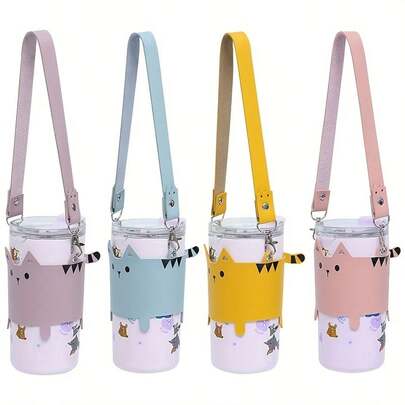 Portador de botella de agua con correa, soporte de taza de café de cuero PU, funda para botella de agua, bolsa para botellas de bebida para camping y senderismo