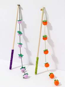 Cat Scratching Post Cat Toys, Feather Teaser Wand With Bells, Wooden Stick Tomato String Interactive Toys For Cats - Multicolor - View 2