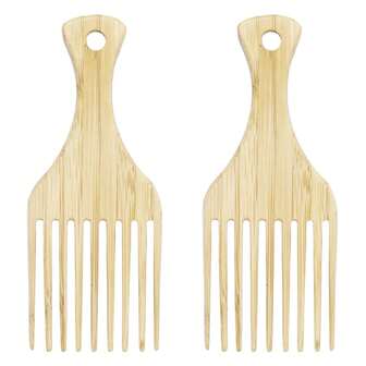 2pcs Natural Bamboo African Pick Comb, Wide Tooth Comb For Long, Thick, Curly Hair Men And Women, Hair Styling Tool Wood Comb, Suitable For All Hair Types