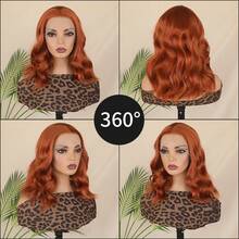 16 Inch Short Orange Ginger Wavy Lace Front Wig For Women, No Glue Needed, Heat Resistant Synthetic Fiber, 180 Density, 13x4 Lace Front, Pre-Plucked, Suitable For Daily Wear, Parties And Cosplay - Ginger - View 8