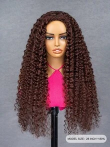 CURLYME Reddish Brown Kinky Curly Wear And Go Half Wig 3-In-1 Flip Over Human Hair Wig Invisible Hairline 180% Density 14-16 Bob 18-28 Inch Long Glueless Beginner Friendly Christmas Gifts Daily Wear Travel Vacation Wig For Women - S33 - View 2