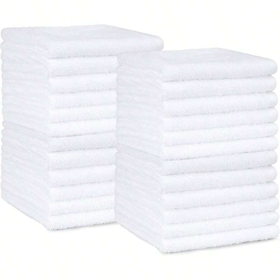 Basics Fast Drying Cotton Washcloths for Bathroom Machine Washable Soft and Highly Absorbent 12 x 12 in White 24-Pack - Blanco - Ver 1