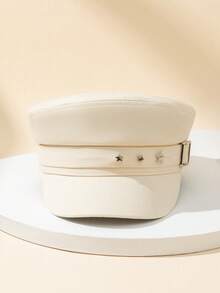 1 Stück Damen Einfarbiger Fünfzackiger Stern Schnalle Flacher Breiter Krempe Hut, vielseitige Zeitungsboy Mütze für Lässig, Ausflüge, Pendeln - einfarbig - Übersicht 10