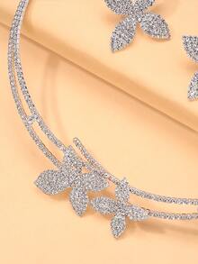 1 Set Silver Rhinestone Flower Necklace & Earrings Jewelry Set, Party Accessories - Rhinestones - View 5