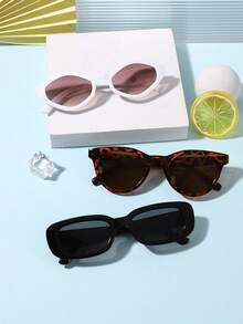 1 Set 3 PCS Boy's And Girl's 7-14Y Classic Round Square Lightweight Frame Fashion Glasses Casual Style For Holiday Activities And Daily Go Out With Glasses Box - Multicolor - View 7