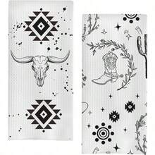 2PCS  Boho Western  Bull Skull Cactus Dish Towels  18x26 Es, Soft Polyester Kitchen Bathroom Hand Towels With Sun,, And Geometric Patterns, Machine Washable, Western Decor Towels  Bohemian Kitchen Decor  Polyester Dish Towels, Dish Towels For Kitchen 8J1A - 2pcs - View 21
