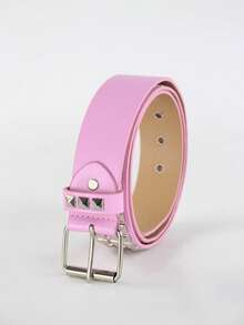 1件男女通用纯色朋克摇滚铆钉水钻亮片装饰时尚腰带，适合青少年、休闲户外、运动、度假、旅行、毕业礼物、生日、日常穿着 - 粉色 - 查看 3