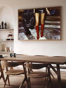 1pc Retro Leopard Poster, Luxury Art, Vintage Pink Leopard & Boots Print, Festival Gift,Suitable For Bedroom,Living Room,Kitchen,Apartment,Wall Arts,Wall Decor,Home Decor,Room Decor, Canvas Wall Art, Posters, Wall Art With Frame, Optional Frame ﻿ ﻿ - Multicolor - View 7