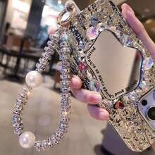 A70 三合一套装：彩色三叶草雪纺手机壳、全屏钢化玻璃屏幕保护膜、银色闪光软 TPU 保护壳，带珍珠和水钻挂绳 - 3in1 - 查看 7