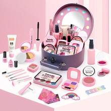 儿童梦幻化妆玩具梳妆台套装，包含化妆盒和各种玩具化妆配件，适合模拟化妆和美容角色扮演（趣味换装游戏），适合3-10岁女孩，是生日或儿童节的趣味礼物。 - 彩色 - 查看 9
