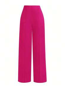 Pantalon décontracté de couleur unie pour femmes, à porter au quotidien, printemps/été - Rose vif - Voir 1