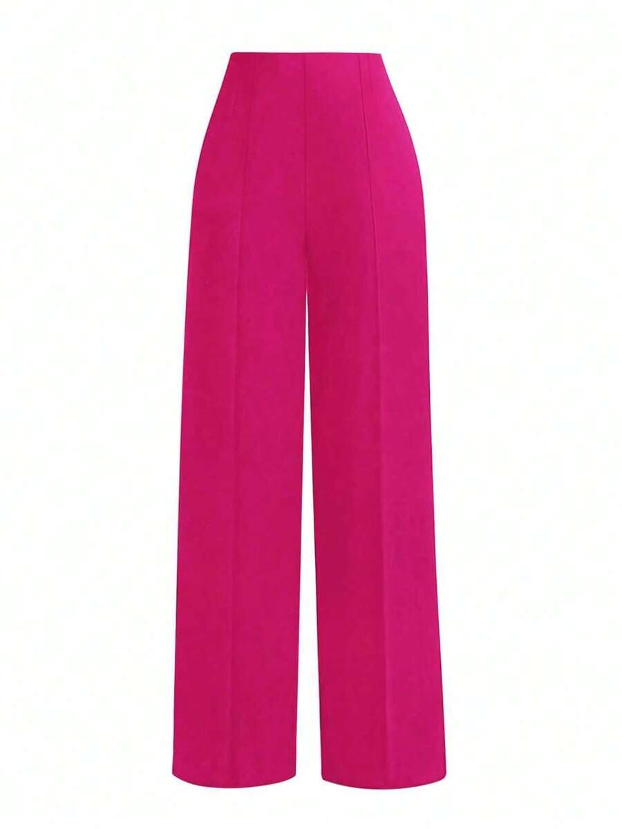 Pantalon décontracté de couleur unie pour femmes, à porter au quotidien, printemps/été - Rose vif - Voir 1
