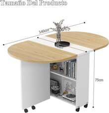 Mesa Comedor 140 * 70 * 75CM, Mesa de Comedor Plegable con Ruedas y Estante de Almacenamiento, Ahorro de Espacio, Mesa de Cocina Extensible, Adecuada para Cocina, Salón, Oficina en Casa (Color Madera) - Color Madera - Ver 6