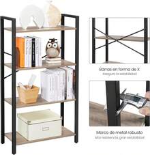 VASAGLE Librería de 4 Niveles, Biblioteca, Estantería para Oficina, Salón, Dormitorio, 30 x 66 x 120, Greigeélange y Negro Tinta MLLS060B02V1 - Marrón Rústico + Negro Tinta - Ver 5