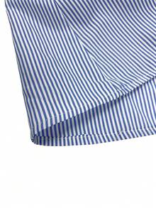 Women's Blue & White Striped Halter Midi Dress | Square Neck Sleeveless Flared Dress For Vacation & Brunch - Blue - View 11