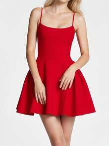 Women's Mini Cami Dress Elegant Solid Color Sleeveless Spaghetti Strap Beach Dress For Party Date Night Wear - 紅色 - 查看 6