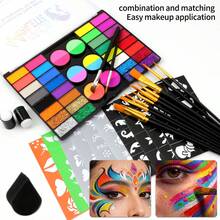 opeth 44 Colors Body Paint Set, Includes 12 Brushes, 10 DIY Template Stickers, 2 Finger Sponge Heads, 1 Sponge, Suitable For Masquerade, Halloween, Stage Makeup, Holiday Party Makeup, Water-Soluble And Easy To Clean, Non-Irritating - Multicolor - View 5