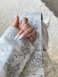 女士长袍，优雅提花长款女式长袍 - 适合日常居家、通勤及高端酒店休闲场合，女士优雅连衣裙 - 淺藍色 - 查看 5