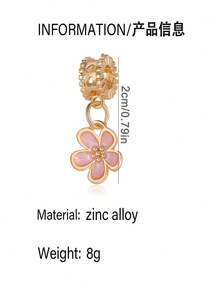 7pcs Gold & Pink Floral Beaded Bracelet, Necklace, Pendant Set, Suitable As Gift For Friends - Gold - View 5