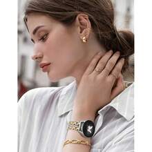 Wearlizer Metal Band Compatible With Samsung Galaxy Watch 7 6 5 4 FE Active 2 40mm 44mm/Watch 6 4 Classic 43mm 47mm 42mm 46mm/Watch 5 Pro 45mm Bands, 20mm Dressy Stainless Steel Chain Strap Women,Silver/Gold - 銀/金 - 查看 7