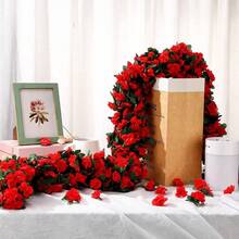 1件装人造玫瑰藤蔓花环，带绿叶，可悬挂，常春藤花环，墙面花园装饰，适用于情人节主题装饰、婚礼、母亲节、客厅、卧室、婚礼生日拱门装饰、桌旗、人造装饰藤蔓。 - 彩色 - 查看 6