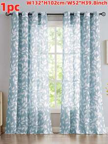 1件装现代蓝色叶子印花窗帘，穿孔顶部，薄纱叶子设计，北欧简约数码印花，半透明，适用于客厅和卧室 - 淺藍色 - 查看 13