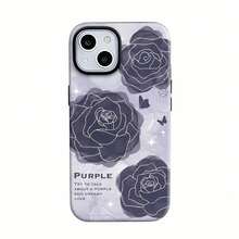 Estuche para teléfono con patrón de ensueño de rosa púrpura compatible con estuches para teléfonos   17  16 Pro Max  15 Pro Max  13 y  12 De doble capa y engrosado, duradero y a prueba de caídas Un gran regalo para familiares, amigos, seres queridos, novios / novias y para Navidad - Blanco - Ver 8