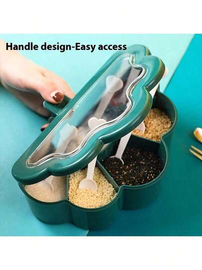 1pc Cloud-Shaped Kitchen Spice Storage Container, Multi-Compartment Design With Spoon Slots - Space-Saving Spice Rack, Salt And Herb Dispenser, Suitable For Home, Restaurant, Commercial Kitchen - No Electricity Required, Durable (Blue-Green Cloud-Shaped Container, White Dividers And Spoon Rack), Sturdy Construction, Easy To Clean, Ideal For Professional Chefs And Home Cooking Enthusiasts.