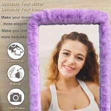 Fluffy Mirror Cover - 59"X16" Full Length Ultra Soft Non-Slip Cover Universal Stretch Cover Warm Home Dr For Bedroom Cloakroom (Purple-Without Mirror),37223918 - 紫色 - 查看 5