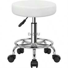 Taburete Redondo de Piel sintética Giratorio con Ruedas en Altura Ajustable de Banco para Oficina hogar Cocina Masaje Salon de Belleza (Blanco) - Blanco - Ver 3