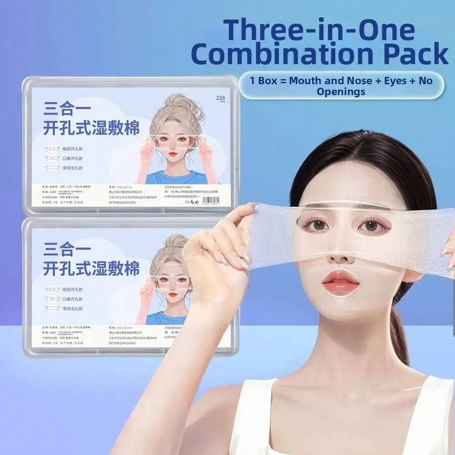 3 In 1 Wet Compress Cotton Pad Soft Disposable Stretchable Mask Paper Gentle Elasticity Makeup Remover Pads Daily Removal - Multicolor - View 1