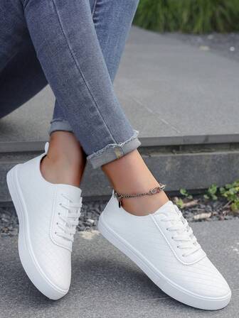 Girl's New White Sneakers, Versatile Casual Shoes, Student Flat Sports Shoes, Suitable For Spring, Autumn, Summer