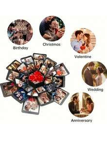 1pc Hexagon Explosion Gift Box, Birthday Wedding Surprise Gift Box, Multi-Layer Expandable Photo Storage Box - Black - View 5