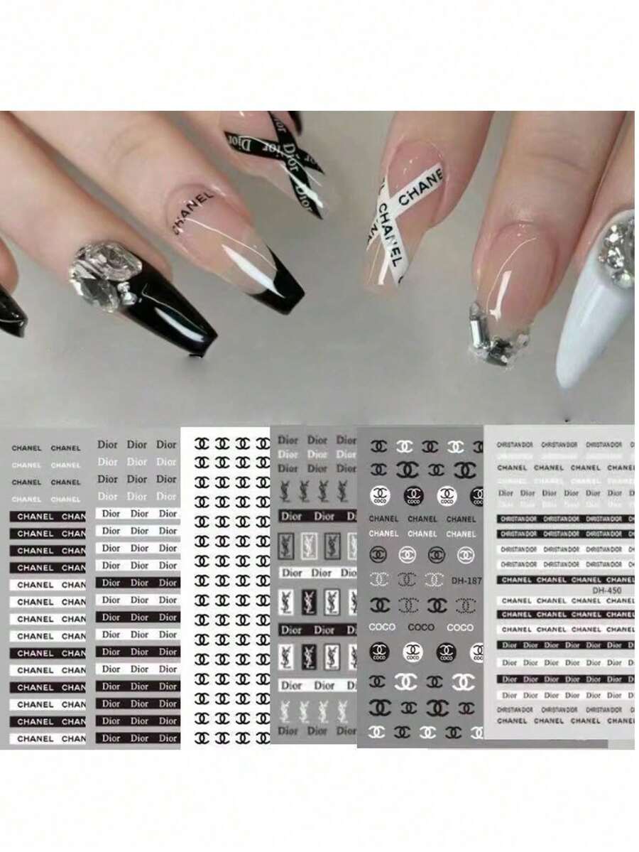 美甲贴纸，多种款式可选 - 日本品牌字母、蝴蝶结美甲贴花，DIY美甲装饰，奢华可爱3D贴纸，多种尺寸，柔韧耐用材质，适合居家美甲、美甲沙龙、美甲新手 - 彩色 - 查看 1