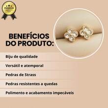Brinco Trevo Feminino com pedras cravejadas - Dourado - Visão 3