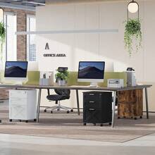 Gabinete de archivos móvil de 3 cajones con cerradura bajo organizador de madera de escritorio para documentos de oficina en el hogar de tamaño letra/a4/legal - Negro - Ver 8