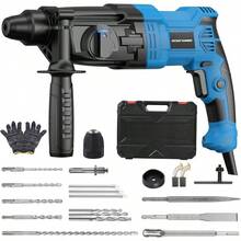 Rotomartillo Cincelador Perforador para Concreto, 1200, 20 Piezas de Herramientas de Cinceles, Rotomartillo SDS Multifuncional 3 en 1, Taladro para Concreto, Martillo Electrico - Azul - Ver 13