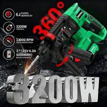 Rotomartillo Inalámbrico 21V SDS-Plus 2200W Pico 4 en 1 con 2 Baterías 4.0Ah y 14 Accesorios, Taladro Perforador Martillo Demoledor Cincelador Profesional(Rojo) - VERDE - Ver 3