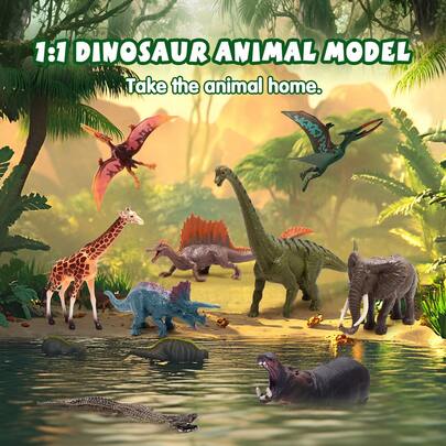 Children's Dinosaur Cognitive Model Set (Various Styles) Including Multiple Types Of Dinosaur Models, Supports Recognition Of Dinosaur Species, Creative Scene Building, Fun Play, Suitable For Children Over 3 Years Old, Ideal For Birthday/Children's Day Creative Gifts