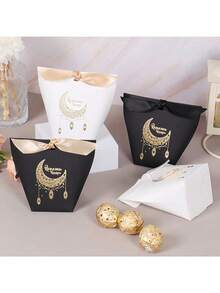 3 Pcs Retro Palace Style Castle Moon Star Gilded Print Gift Box Water-Resistant Wear-Resistant Cardboard Magnetic Closure Ramadan Family Dinner/Wedding Favor Packaging/Festival Exchange Gifts/Eid Celebration Exquisite Islamic Festival Gift Box Ramadan/Eid Al-Fitr/Valentine's Day Gift Wrap - Multicolor - View 3