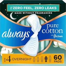 Always Pure Cotton With Flexfoam Pads Size 4 Overnight Absorbency With Wings 20 Count Pack Of 3 60 Count Total - como en la foto - Ver 1