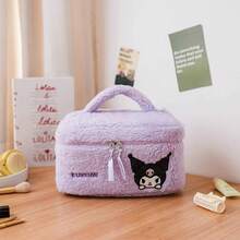 1pc Teddy Plush Embroidered Cosmetic Bag, Cartoon Large Capacity High-Quality Fluffy Storage Pouch, Autumn/Winter