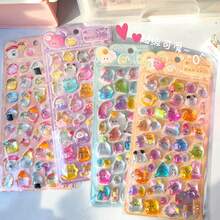4pcs Random Cute Cartoon 3D Embossed Ghost Stickers, Fun Stickers, Waterproof Transparent Crystal Stickers, DIY Stickers