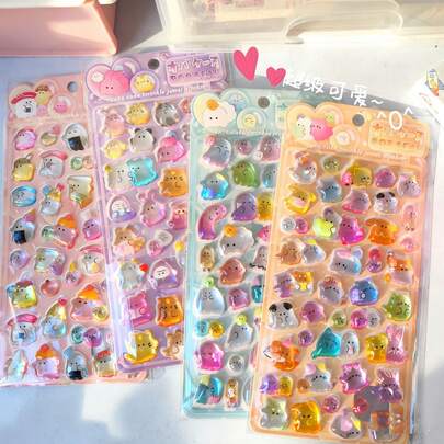 4pcs Random Cute Cartoon 3D Embossed Ghost Stickers, Fun Stickers, Waterproof Transparent Crystal Stickers, DIY Stickers