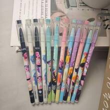 Mattel 12pcs/Set Korean Witch Hunter Cartoon Erasable Gel Pens, Creative Cute Design, Boxed Erasable Ballpoint Pens, Student Stationery Signature Pens, Korean Witch Hunter Squad Gel Pens, Push-Button Gel Pens, Rollerball Pens - Multicolor - View 10