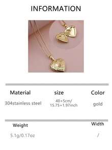 新款复古北欧风蕾丝镂空心形丝带照片吊坠项链，铜质相册盒项链（女士款） - 金色 - 查看 5