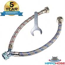 Washing Machine Y-Mixer Y-Split Water Hose - Burst Proof STAINLESS STEEL - 1 FT Long Legs - 3 4 Inch Brass Fittings - Y-Splitter Water Hose Connector for Washing Machines Hot and Cold Water Supply - Acero inoxidable - Ver 6